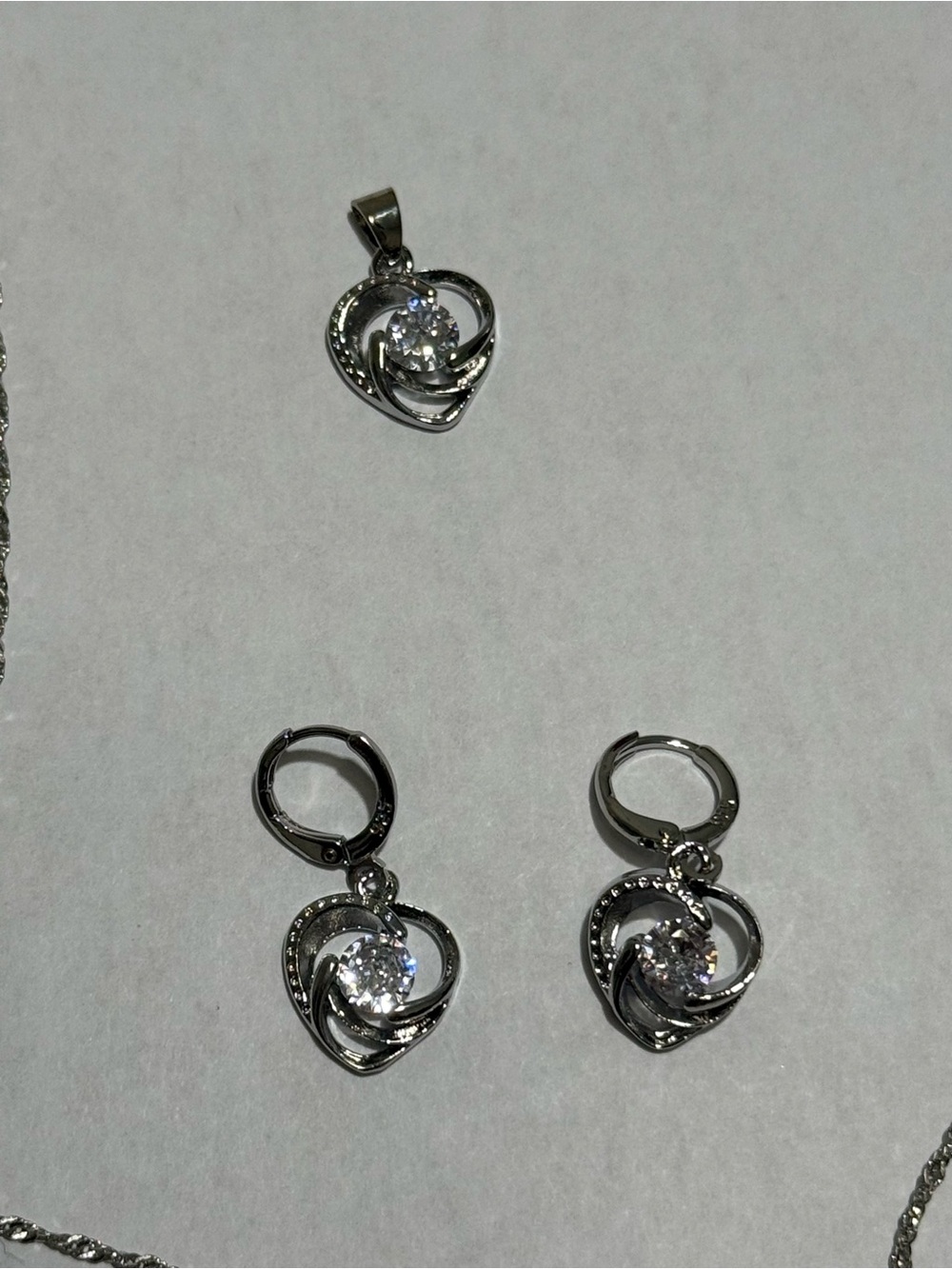 925 Sterling Silver Heart Necklace Earrings Set Swirl Pendant NWT